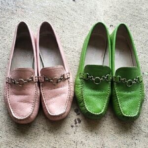 In great condition "Enzo Angiolini" Pink and Green Flats with metal hardware (2)